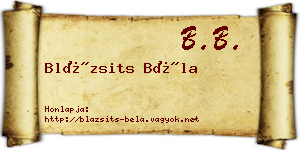 Blázsits Béla névjegykártya